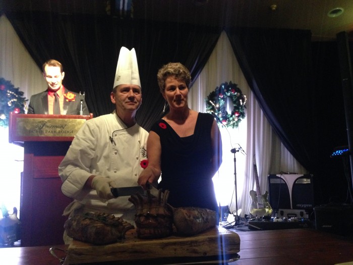 karen poses with chef chafe